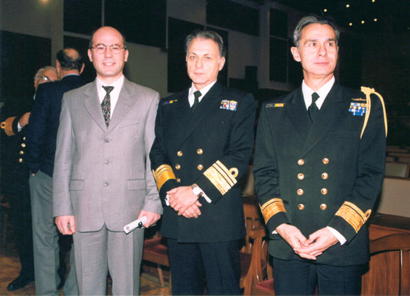 Hellenic War Museum (2002): The Chief of the Hellenic Navy Staff Admiral Antonios Antoniadis (middle), The Deputy Chief of the Hellenic Navay Staff (right) and Dr. Theodore Liolios after the prize awarding ceremony 